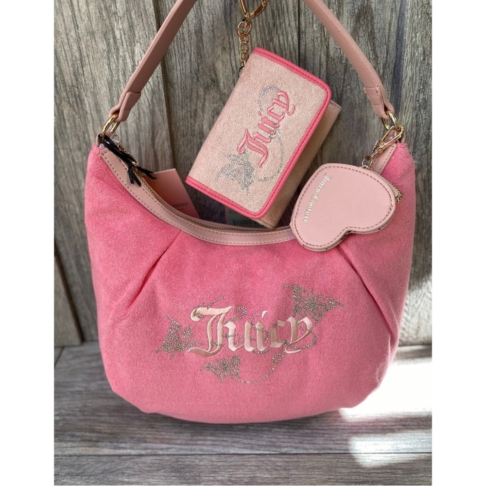 Juicy Couture Butterfly Pink Terry Handbag and Wallet Set